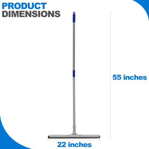 Heavy Duty 55 Inch Floor Squeegee With Wide 22 Inch Silicone Blade And Sturdy Steel Handle dimensions shown for easy reference.