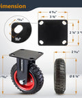 Dimensions of 8 Inch Caster Wheels Set Of 4 With 2 Swivel And 2 Fixed Heavy Duty Casters Rubber Knobby Tread All Terrain shown