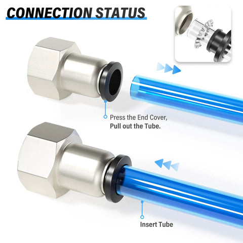 Female Straight Push To Connect Pneumatic Fittings One Quarter Inch Tube Outer Diameter To One Quarter Inch NPT Thread Copper And Plastic Air Fittings demonstration