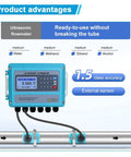 Ultrasonic Flow Meter Clamp On Digital Liquid Flow Meter Wall Mounted With Medium Transducer For Pipe DN50 To 700mm