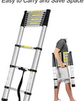 10.5 Ft Telescoping Aluminum Ladder With 11 Steps Heavy Duty Extension Ladder shown extended and folded for easy carrying