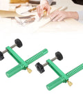 Two Pack 19mm Bench Dog Clamp With Quick Release, green aluminum clamps with black knobs for woodworking projects.