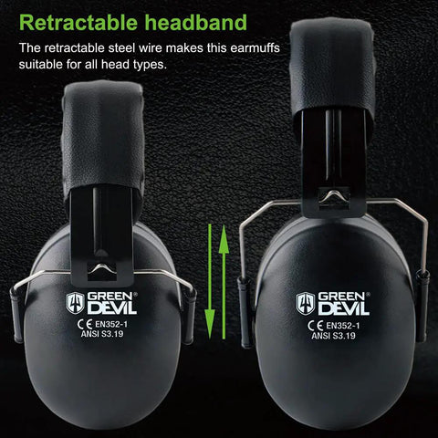 Noise Cancelling Ear Muffs With 28dB NRR For Shooting Range And Worksite Safety featuring retractable headband, black color