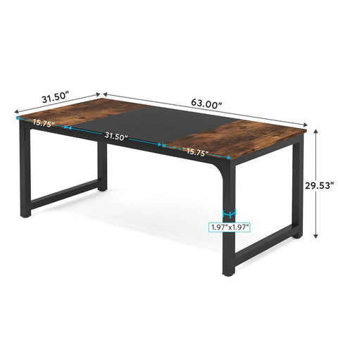 Massive 63-Inch Wide Computer Desk With 31.5-Inch Depth, vintage black metal frame, home office table for multiple uses