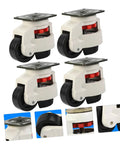 Heavy Duty Swivel Caster Set With Easy Adjustable Leveling Feet For Workbenches And Machine Tools, showing four casters with nylon wheels.