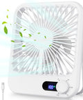 Six Point Eight Inch Portable Personal Desk Fan with rechargeable battery, USB cable, LED real-time speed display, front view