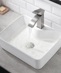 White Rectangle Ceramic Bathroom Vessel Sink And Brushed Nickel Waterfall Faucet Combo, 16x12 Inch Art Basin