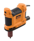 Heavy Duty 650W Portable Oscillating Spindle Sander With Variable 1800 To 3200 RPM Speed, orange and black sander with sanding drum.