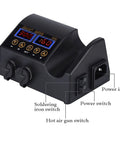 Pro Grade 2 in 1 Soldering Station With Hot Air Rework 800W, Dual LCD Displays, control panel with switches visible