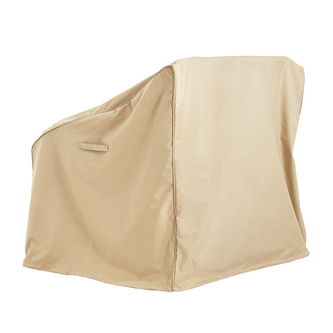 Weatherproof Patio Club Chair Cover With UV Resistant Polyester Outdoor Furniture Shield for sun rain and wind on beige chair
