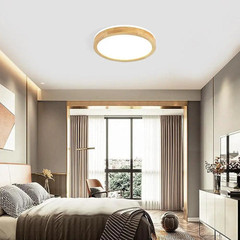 Modern LED Flush Mount Ceiling Light Fixture Circular Wood And Acrylic Close To Ceiling Lighting in bedroom, 11.8 inch diameter.