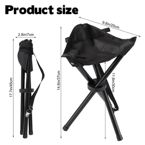 Lightweight Travel Folding Tripod Camping Stool Portable Chair 14.6 Inch Seat Holds Up To 210 Lbs unfolded and folded view