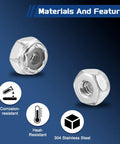 Nylon Locking Hex Nuts 4 40 Pack Of 50 In 304 Stainless Steel With Silver Finish For Automotive Aerospace And Industrial Applications