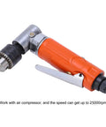 Professional Grade Right Angle Air Die Grinder Running 25000 Rpm For Fast Grinding And Polishing Tasks with an orange handle and metal chuck.