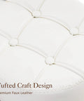 Adjustable Vanity Stool With 360 Degree Swivel White Faux Leather Makeup Chair tufted design detail
