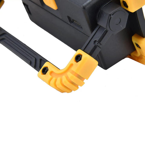 YWBL-WH Mini COB Emergency Flood Light, 6-Angle Adjustable Stand close-up of adjustable stand with yellow accents