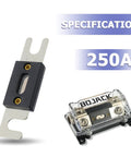 Hella Reliable Premium ANL Inline Fuse Holder Mount shows 250A fuse with protective cover for 0 2 4 gauge cables.