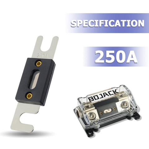 Hella Reliable Premium ANL Inline Fuse Holder Mount shows 250A fuse with protective cover for 0 2 4 gauge cables.
