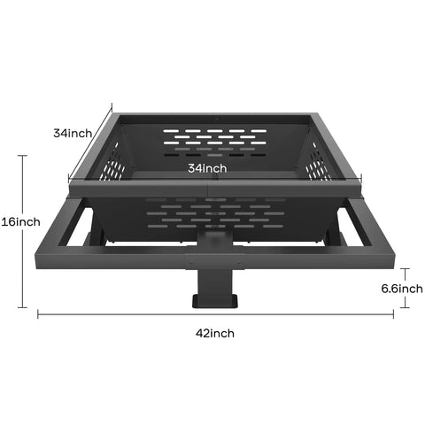 Diagram of 42 Inch Outdoor Fire Pit Heavy Duty Wood Burning Firepit With Poker, showing dimensions and steel construction.