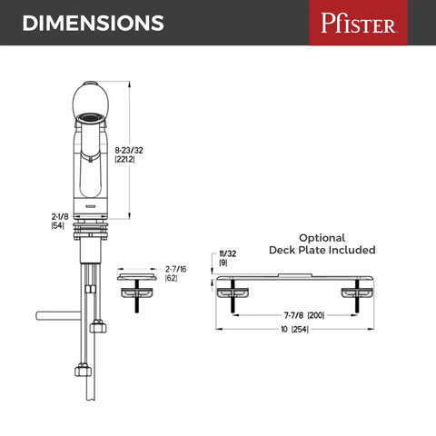 Dimensions of Pfirst Series One Handle Pull Out Kitchen Faucet In Polished Chrome Water Efficient Model ADA Accessible Easy Install