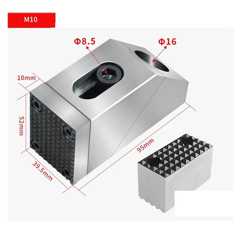 Heavy Duty Vise With One Way Side Clamp For Cnc Milling Machine, M10 model with precise dimensions and durable #45 steel design.