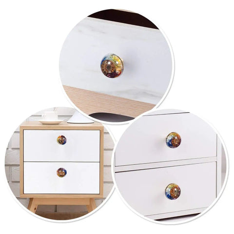 Chakra Drawer Knobs With Screws Set Of 2 Ammonite Fossil Resin Crystal Stone Pulls Handle for dresser and cupboard decor