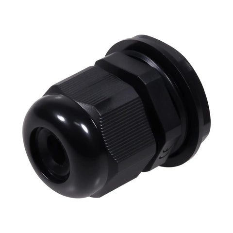 Heavy Duty Nylon Cable Glands With Tough As Nails Ip68 Sealing and Grip Tight Adjustable Strain Relief Cord Locks For Waterproof Electrical Wire Management Systems close-up black nylon fitting