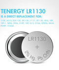 No Sweat Top Shelf Built To Last 1 5 Volt Ag10 Lr1130 Button Cell Batteries showing LR1130 button cell with specifications.