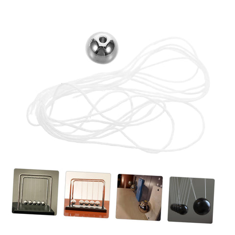 Cradle Pendulum Physics Kit For Classroom And Lab Use with steel ball and strings shown in various configurations.