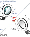 Comparison of 2-In-1 Magnifying Lamp With Light And Clamp Stand, 5X Magnifier, 4.3-Inch Lens vs. smaller 4.1-Inch lens.