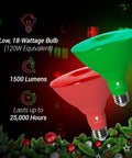 Green LED Par38 Flood Light Bulb 18W 120W Equivalent Dimmable E26 Base in festive holiday decor image