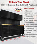 Tough As Nails 72 Inch Rolling Tool Chest With Fifteen Deep Drawers And Three Spacious Upper Cabinets, featuring black powder coating.