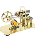 Brushed stainless steel Stirling Engine Model for kids and classrooms easy to assemble physics science toy with hands-on demonstrator.