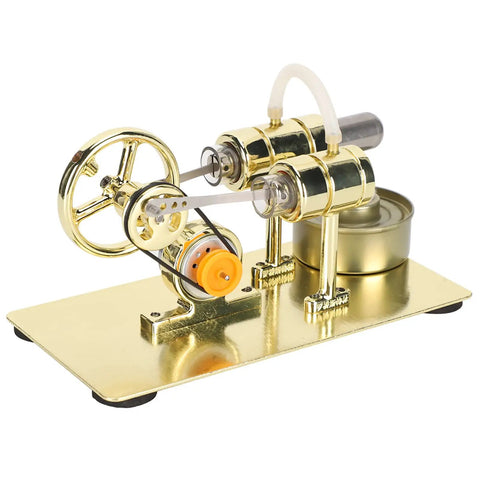 Brushed stainless steel Stirling Engine Model for kids and classrooms easy to assemble physics science toy with hands-on demonstrator.