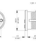 Technical drawing of Top Notch Rim And Mortise Cylinder Brass Finish Dual Use One And One Eighth Inch Includes Two Keys And Security Card