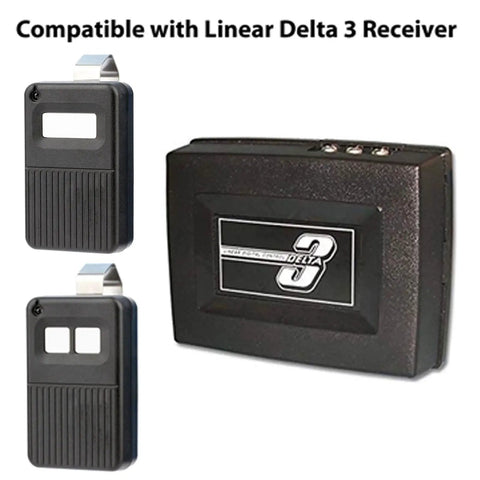 Two Delta 3 Garage Door Remotes for 310MHz 1-Channel Receivers, 8-Dip Switch Programmable, Aftermarket Replacement, Black