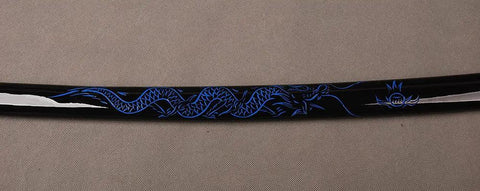 Lacquered Wooden Katana Scabbard With Blue Dragon Engraving Saya For Japanese Samurai Sword Fits 27 to 28 Inch Blade 30 Inch Length Curved 2.2 cm Curvature Ideal For 70 to 72 cm Swords