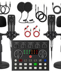 Two Microphone Podcast Bundle with BM 800 Studio Condenser Mics, Upgraded Sound Card, Dual Desktop Stands, All In One Interface.