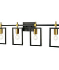 4 Light Bathroom Vanity Fixture With Black And Brass Finish 36 Inch Industrial Wall Mount Vanity Lighting Over Mirror