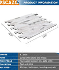 Peel And Stick Stone And Metal Tile Backsplash For Kitchen Bathroom And Fireplace 10 Sheets In Bright Carla White No Grout Needed Easy Diy Renovation With Real Look, showing dimensions and texture information.
