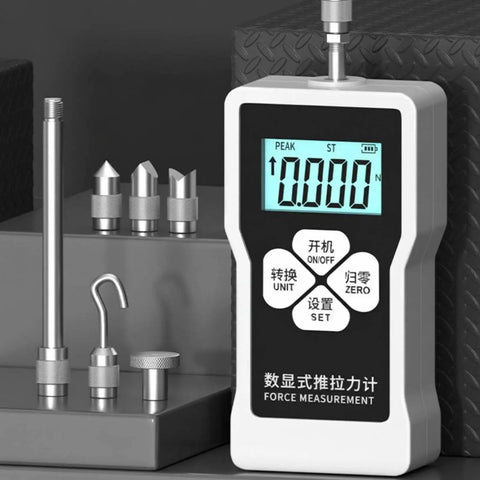 Portable Digital Push Pull Force Gauge For Tension And Compression Testing, AA Powered Dynamometer With Peak Hold Mode, Unit Conversion Between N Kg And Lb, Compact On The Go Handheld Gauge For Field Work; digital force meter with tips
