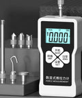 Digital Push Pull Force Gauge With Backlit Display And Peak Hold Pro Grade Tension And Compression Tester Unit Conversion In N Kg Lb 5N Capacity Portable AA Powered One Hand Operation Readouts, force measurement device with attachments