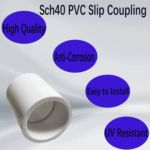 10 Pack Three Quarter Inch PVC Pipe Coupling Adapters Socket To Socket Sch 40 Slip Connectors Durable Quick Connect Sealing