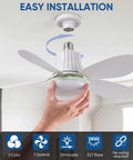 XIGUCUCN Socket Fan Light with Remote,20.5" Screw in Ceiling Fan Lights installation showing hand holding fan with E27 base.