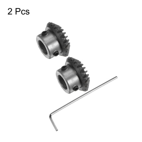 Two Piece Bevel Gear Set For Pro DIYers 1 To 1 1.5 Module 20 Teeth 12mm Shaft Hole 90 Degree Steering Gear Made From 45 Steel With M5 Fixing Holes For Precise Mechanical Rotation And DIY Projects