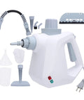Powerful 1000W Handheld Steam Cleaner Straight Up Ditches Grease And Grime From Kitchens Cars And Bathrooms with various attachments.