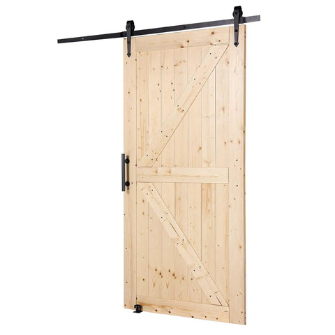 Badass 42X84 Inch Sliding Barn Door With Full 7Ft Hardware Kit And Glide Handle Solid Wood Core Panels in natural wood finish.