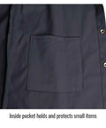 9 Oz Flame-Resistant Cotton Welding Jacket inside pocket detail, Large, Black, Model FBK9-30C, arc flash protection.