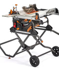 10 Inch Jobsite Table Saw With Wheeled Scissor Stand 15 Amp Motor Multi Material Cutting 26 Inch Rip 3-3/8 Inch Depth 0 To 45 Degree Bevel Precision Fence Portable Heavy Duty Pro Grade