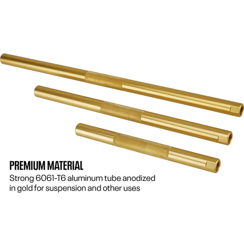 Beefed Up Heavy Duty Aluminum Tie Rod Sleeve Seven Eighths Inch OD Ten Inch Long 6061T6 Anodized Adjustable Tube gold